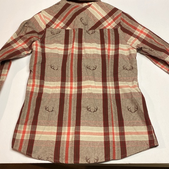 SOLD Legendary Whitetails Button Down Deer Antlers Brown/Red Plaid Longsleeve - Picture 2 of 10